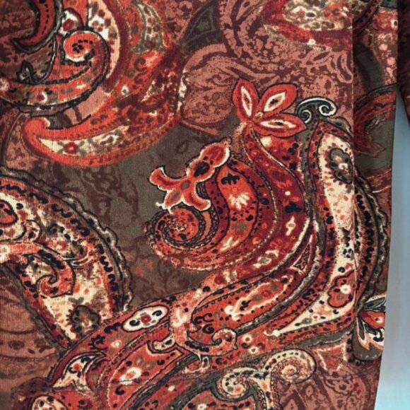 Chico's Travelers Size‎ 2 Orange Brown Paisley Open Front Cardigan Chicos Large - Picture 4 of 11